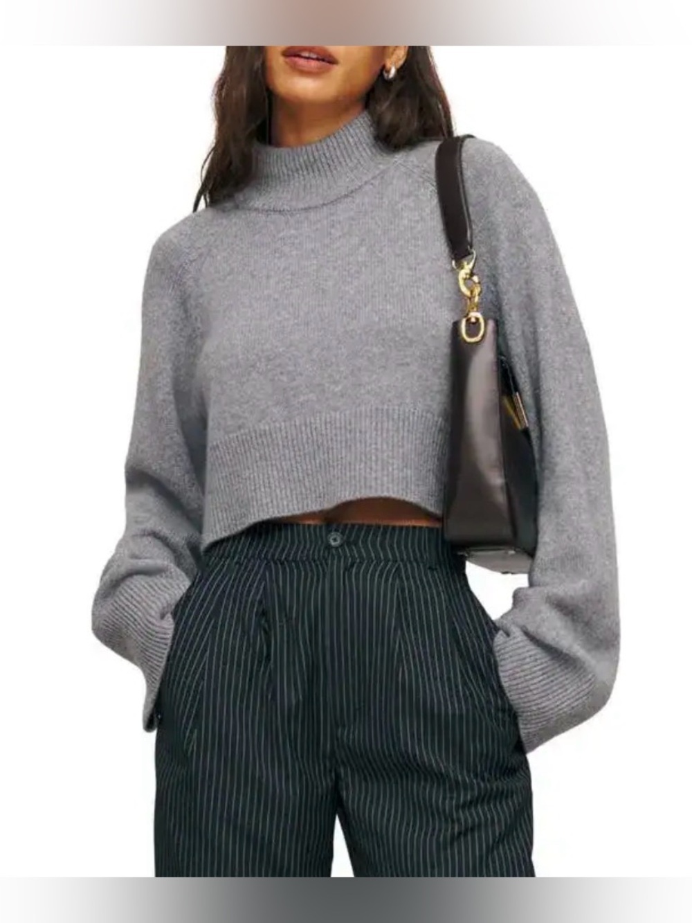 Reformation Garrett Cashmere Cropped Turtleneck Sweater | Medium